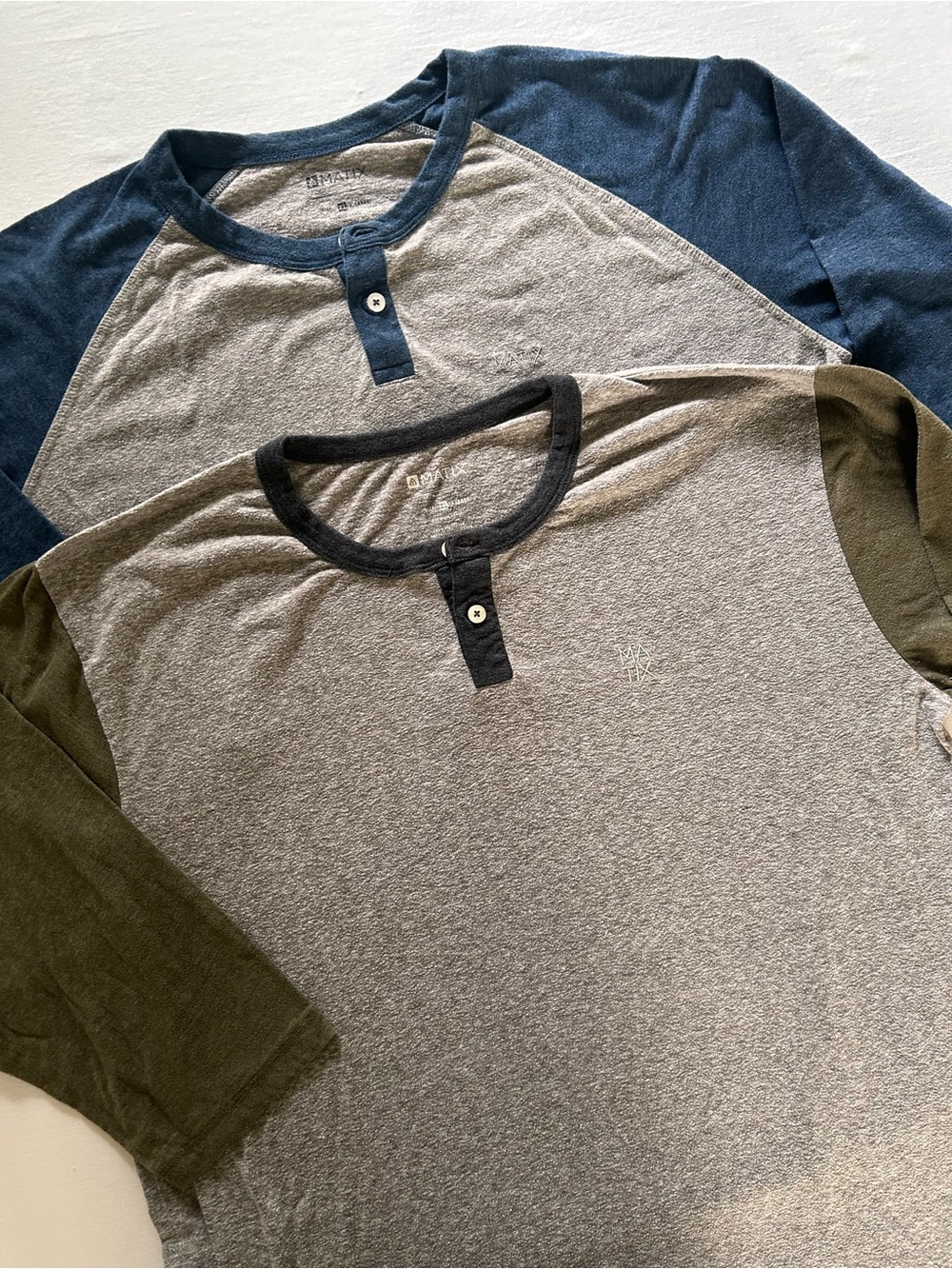 Matix XL Henley Raglan T-Shirt Bundle | Gray/Blue & Gray/Olive | 2 Shirts